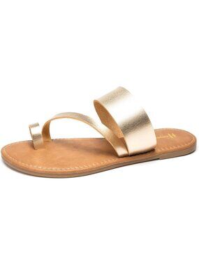 Women's Gold Slide Sandals Slip On Flats Round Toe Casual Summer Dressy Shoes